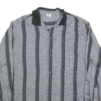 Mens Black & Grey Striped Long Sleeve Shirt M Polyester Blend Casual