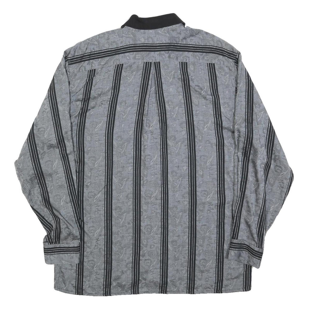 Mens Black & Grey Striped Long Sleeve Shirt M Polyester Blend Casual