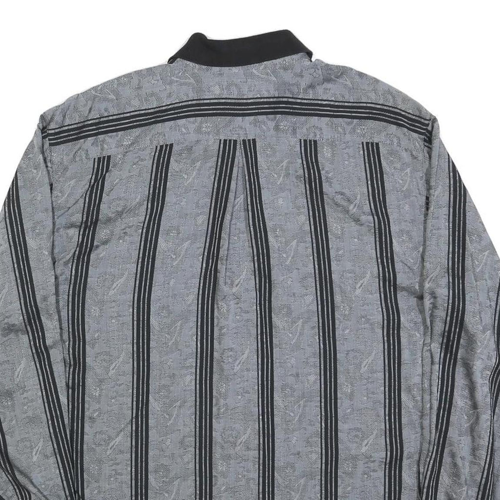 Mens Black & Grey Striped Long Sleeve Shirt M Polyester Blend Casual