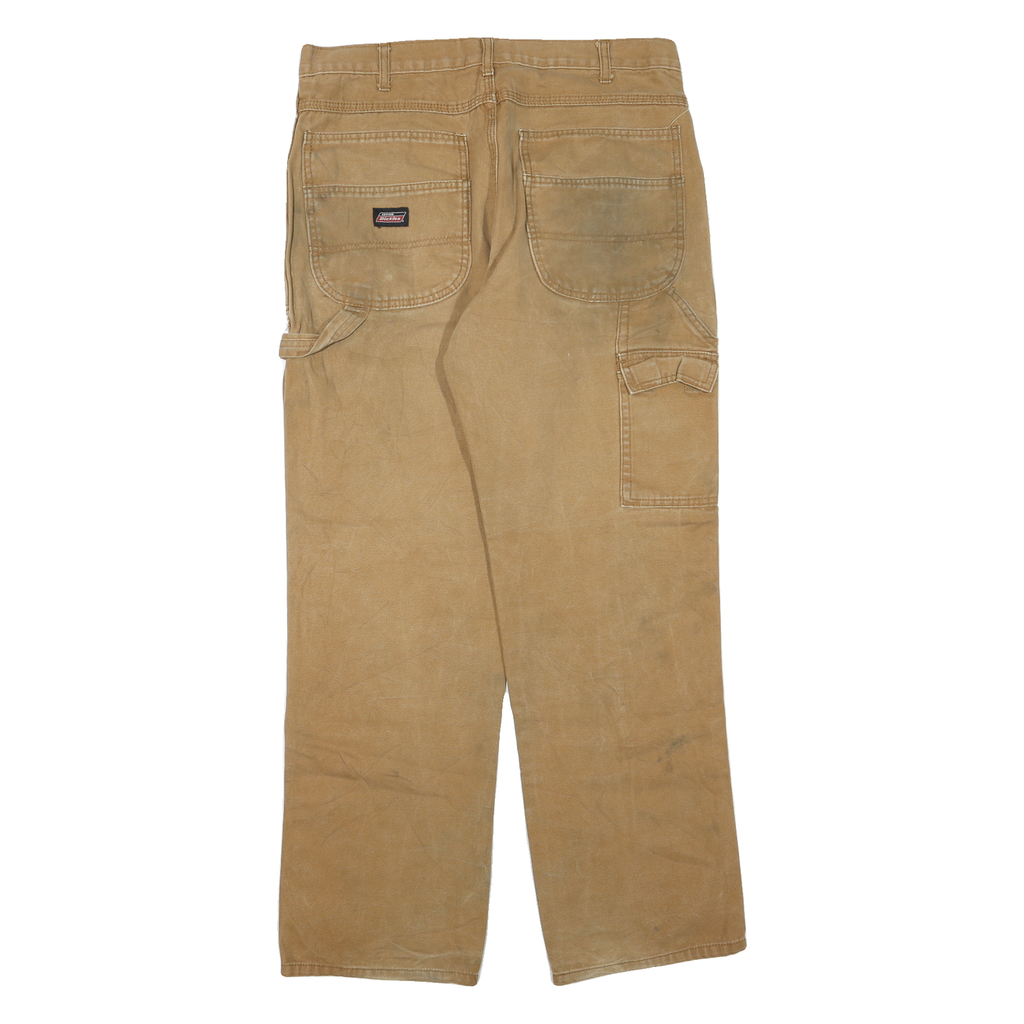 DICKIES Mens Regular Fit Straight Cotton Blend Jeans Beige W34 L32 Workwear