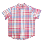 NAUTICA Mens Pink & Blue Check Shirt L Cotton Blend Short Sleeve Casual