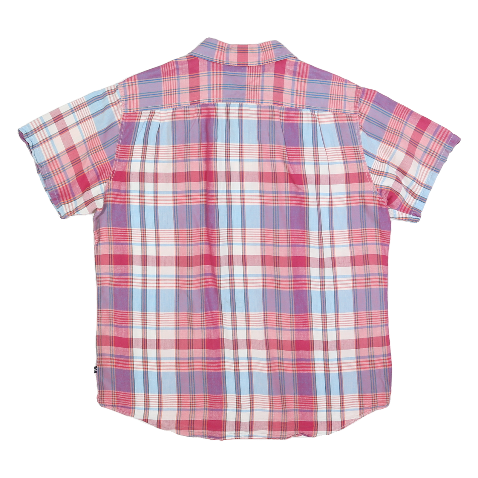 NAUTICA Mens Pink & Blue Check Shirt L Cotton Blend Short Sleeve Casual