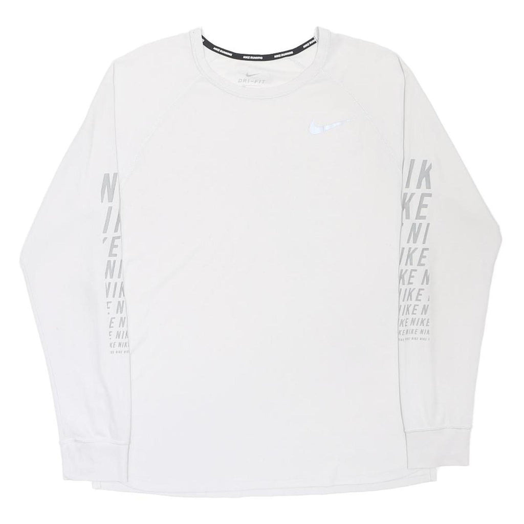 NIKE Mens White Long Sleeve Crew Neck Cotton Blend T-Shirt L