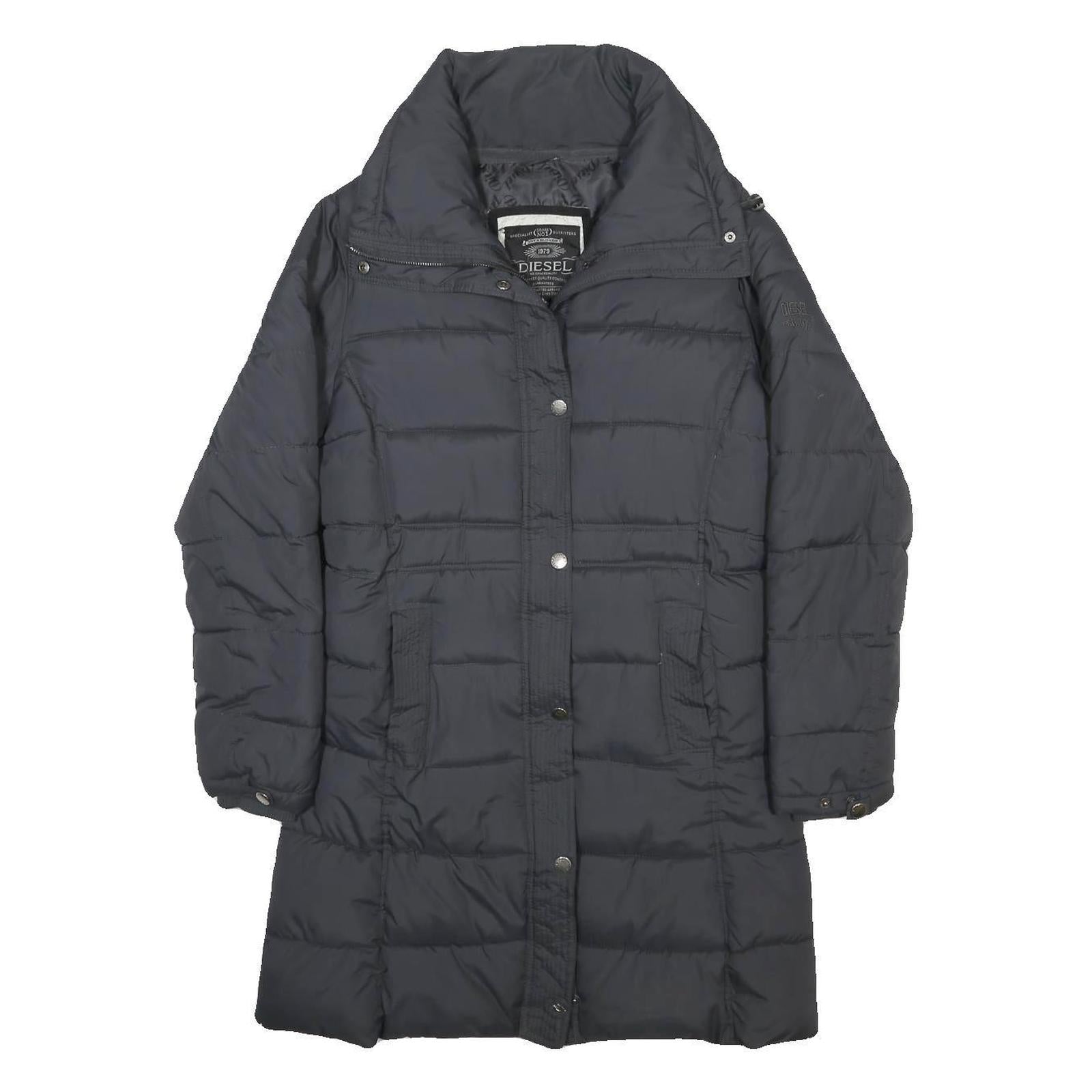 DIESEL Womens Black Jacket L Polyester Puffer Zip Fastening Stylish Warm