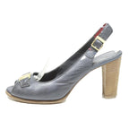 TOMMY HILFIGER Womens Leather Strappy Slingback Black UK 5 Buckle Detail Heels