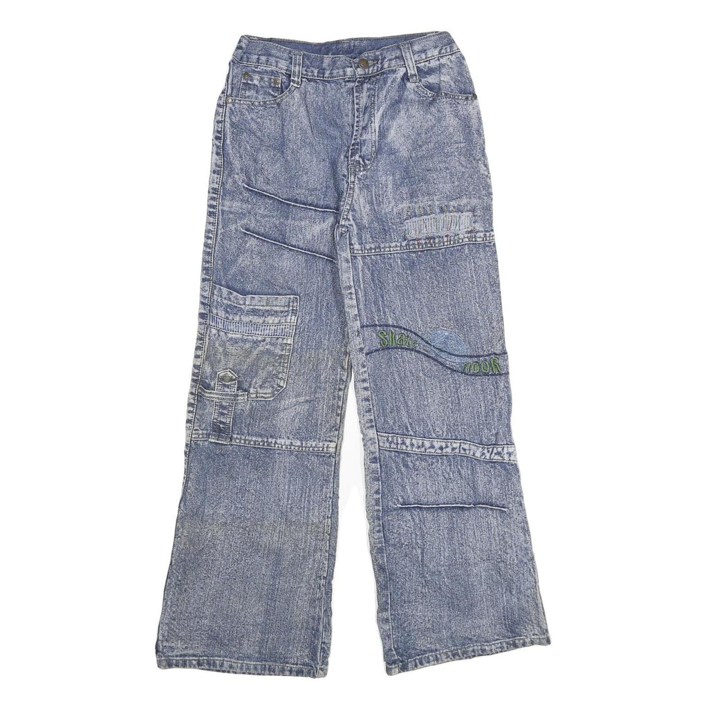 QIAN SE LONG Womens Relaxed Blue Denim Light Jeans W24 L28 Patchwork Zip