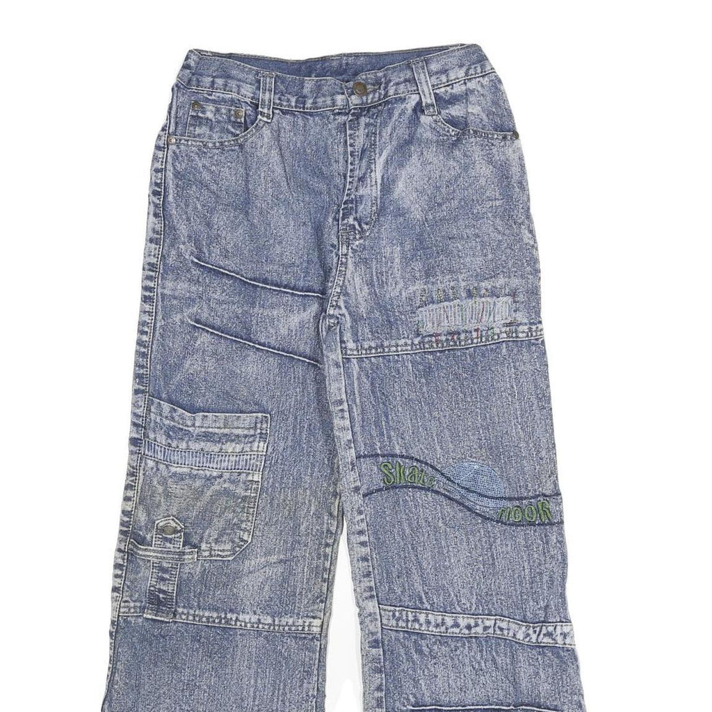 QIAN SE LONG Womens Relaxed Blue Denim Light Jeans W24 L28 Patchwork Zip