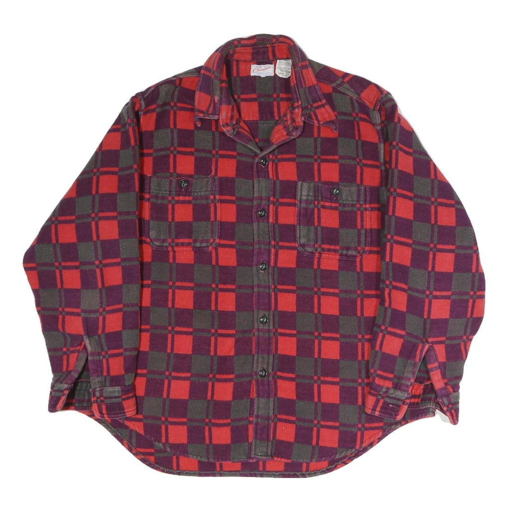 CHAMPION Womens Red Burgundy Check Shirt UK 12 Long Sleeve Button Closure Casual