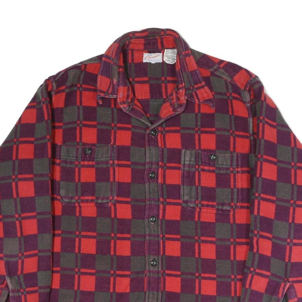 CHAMPION Womens Red Burgundy Check Shirt UK 12 Long Sleeve Button Closure Casual