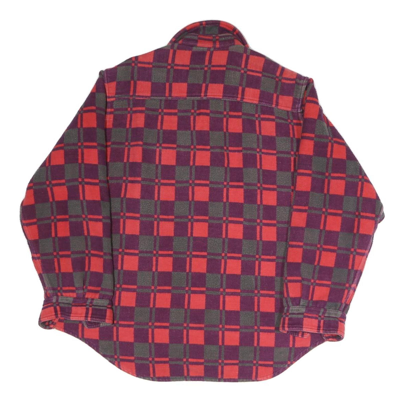 CHAMPION Womens Red Burgundy Check Shirt UK 12 Long Sleeve Button Closure Casual