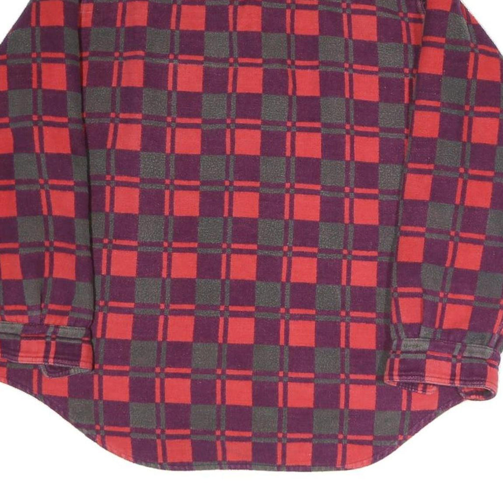 CHAMPION Womens Red Burgundy Check Shirt UK 12 Long Sleeve Button Closure Casual