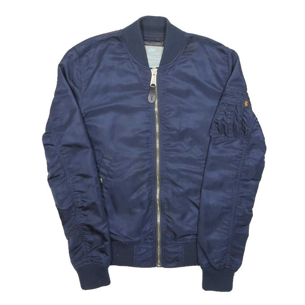 ALPHA INDUSTRIES Womens Navy Blue Bomber Jacket S Nylon Plain Zip Pockets