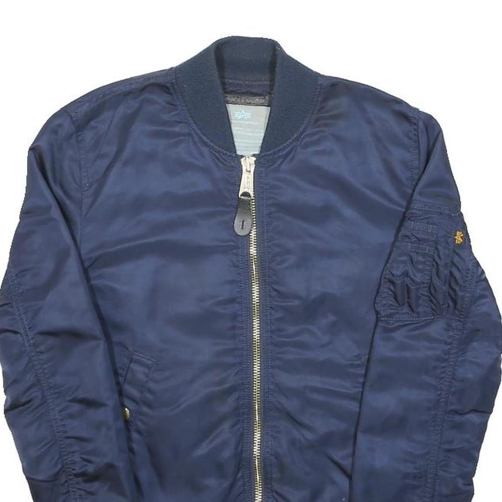 ALPHA INDUSTRIES Womens Navy Blue Bomber Jacket S Nylon Plain Zip Pockets