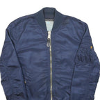 ALPHA INDUSTRIES Womens Navy Blue Bomber Jacket S Nylon Plain Zip Pockets