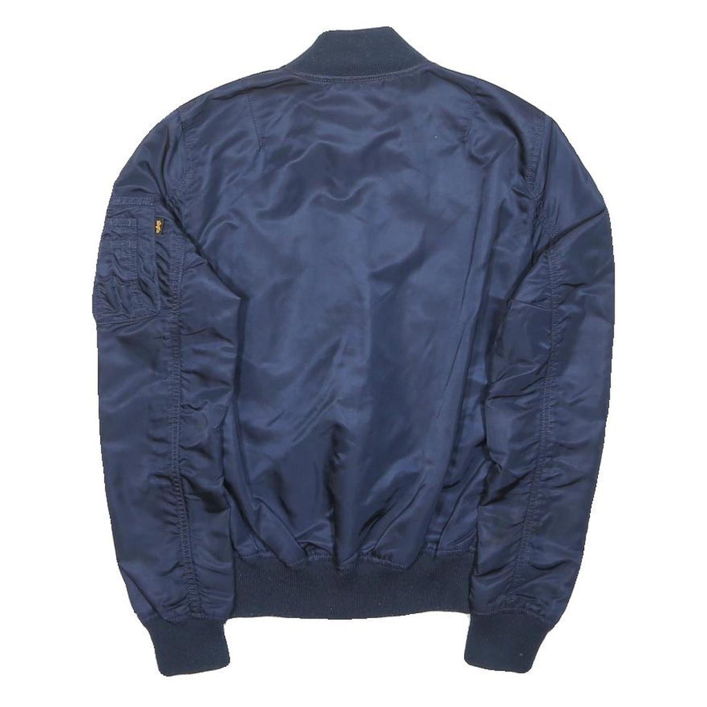ALPHA INDUSTRIES Womens Navy Blue Bomber Jacket S Nylon Plain Zip Pockets