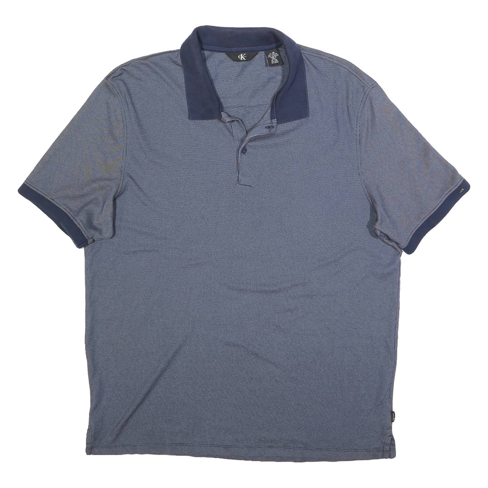 CALVIN KLEIN Mens Blue Cotton Blend Polo Shirt L Short Sleeve Plain Casual