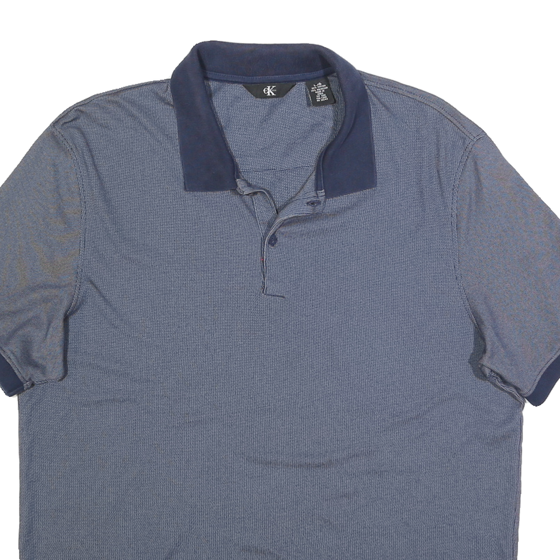 CALVIN KLEIN Mens Blue Cotton Blend Polo Shirt L Short Sleeve Plain Casual