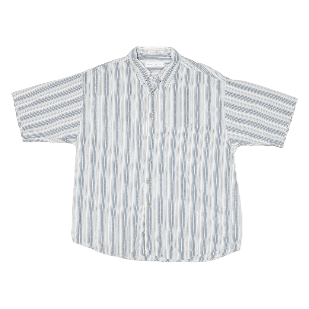 HENNRY GRETHEL Mens Blue & White Striped Shirt XL Cotton Blend Casual Summer