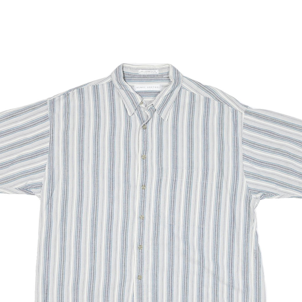 HENNRY GRETHEL Mens Blue & White Striped Shirt XL Cotton Blend Casual Summer