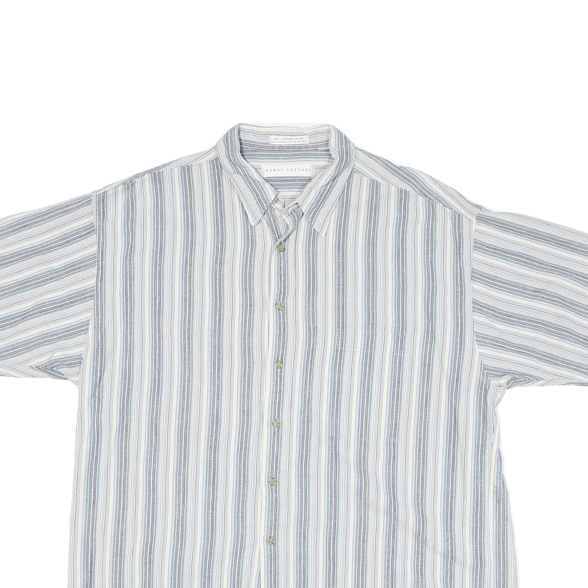 HENNRY GRETHEL Mens Blue & White Striped Shirt XL Cotton Blend Casual Summer