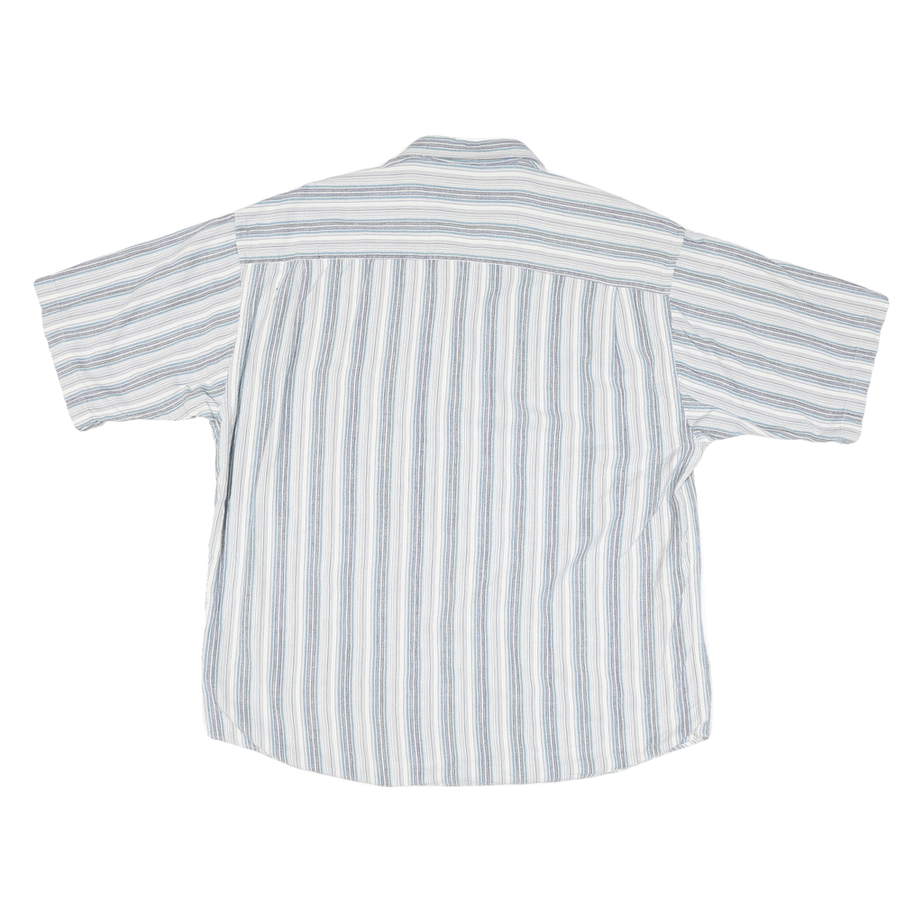 HENNRY GRETHEL Mens Blue & White Striped Shirt XL Cotton Blend Casual Summer