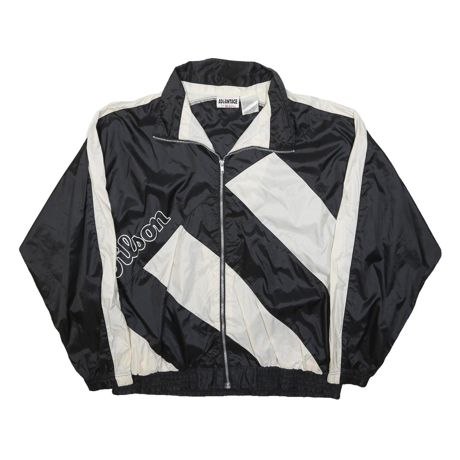WILSON Mens Black & Cream Zip Jacket L Polyester Colourblock Sports Casual