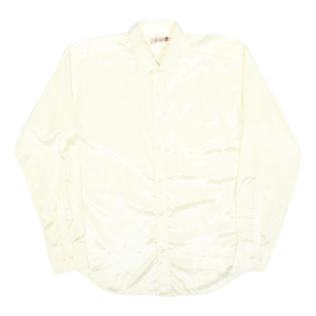 HI-STYLE Mens Cream Satin Shirt L Classic Long Sleeve Button Down Relaxed Fit