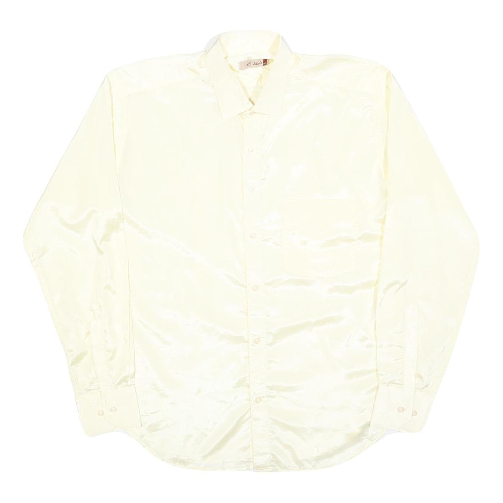 HI-STYLE Mens Cream Satin Shirt L Classic Long Sleeve Button Down Relaxed Fit