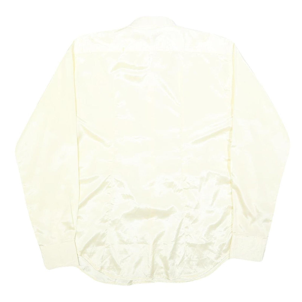 HI-STYLE Mens Cream Satin Shirt L Classic Long Sleeve Button Down Relaxed Fit