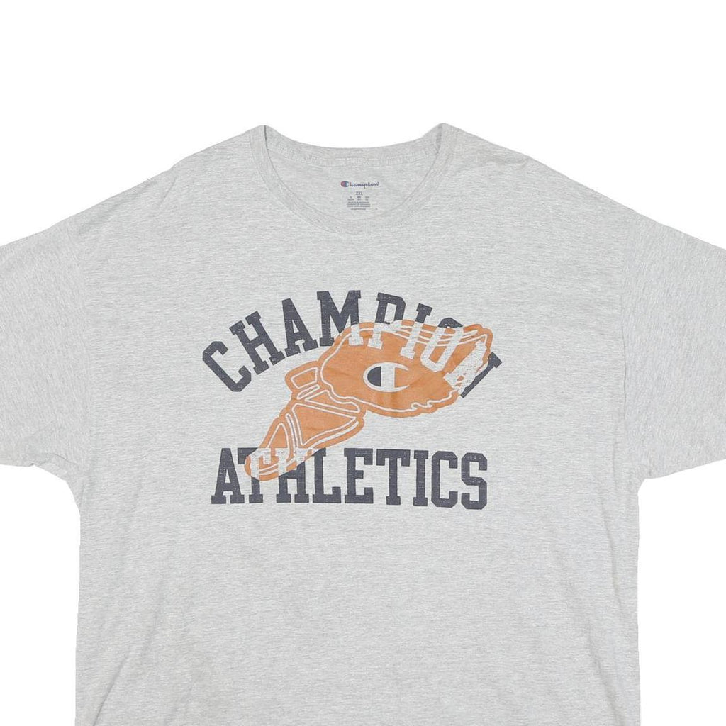 CHAMPION Mens Grey Graphic T-Shirt 2XL Short Sleeve Crew Neck Cotton Blend