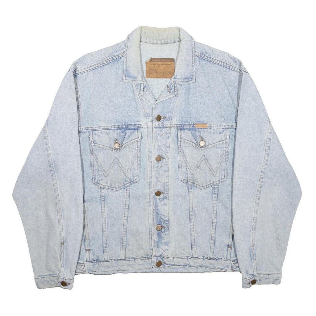 WRANGLER Mens Blue Denim Jacket L Cotton Classic Button Closure Western Style