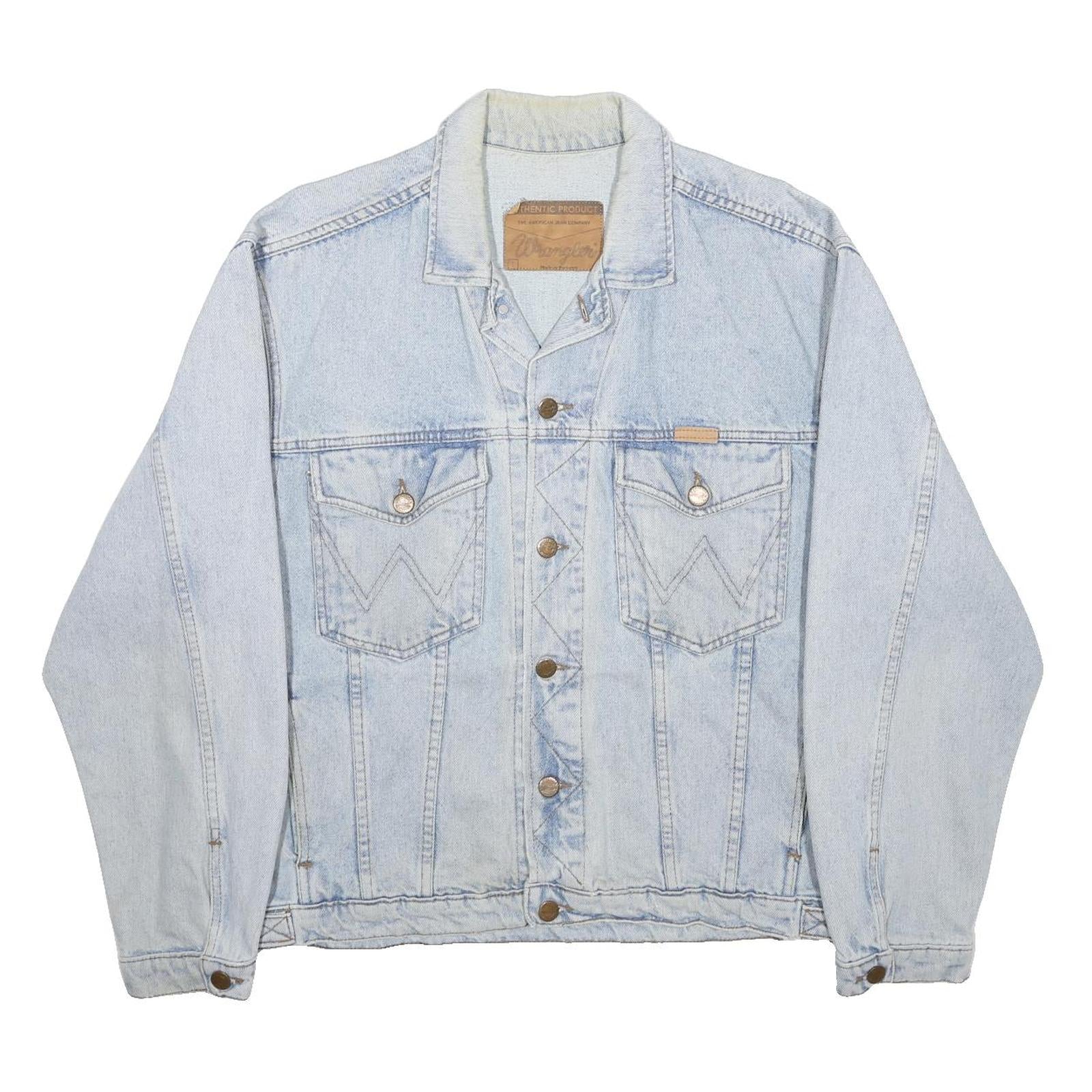 WRANGLER Mens Blue Denim Jacket L Cotton Classic Button Closure Western Style