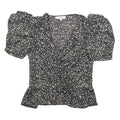 MORGAN Womens Y2K Black Printed Puff Sleeve V-Neck Top M Floral Pattern