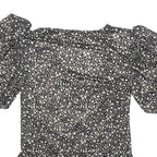 MORGAN Womens Y2K Black Printed Puff Sleeve V-Neck Top M Floral Pattern