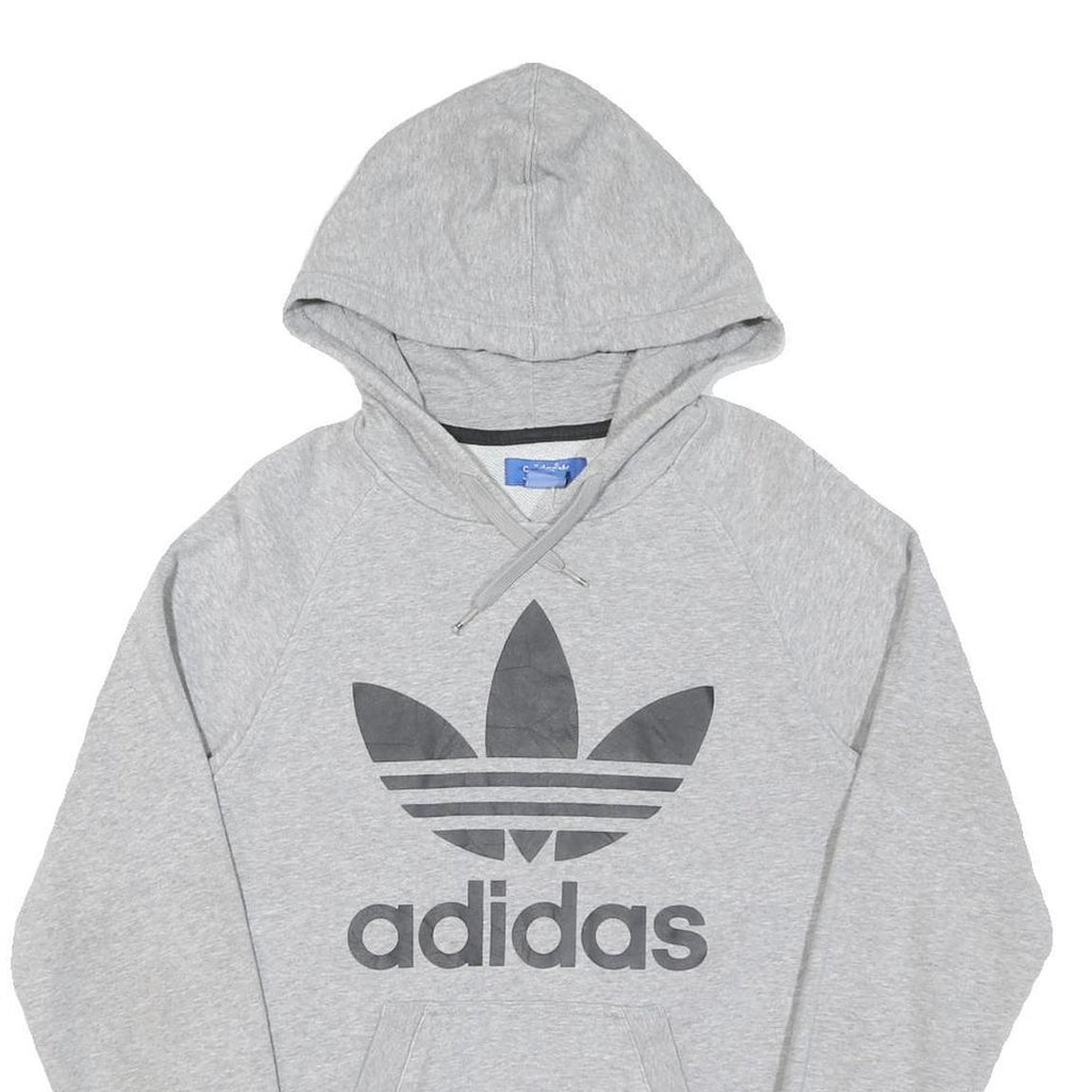 ADIDAS Mens Grey Hoodie S Cotton Pullover Logo Sweatshirt Lightweight