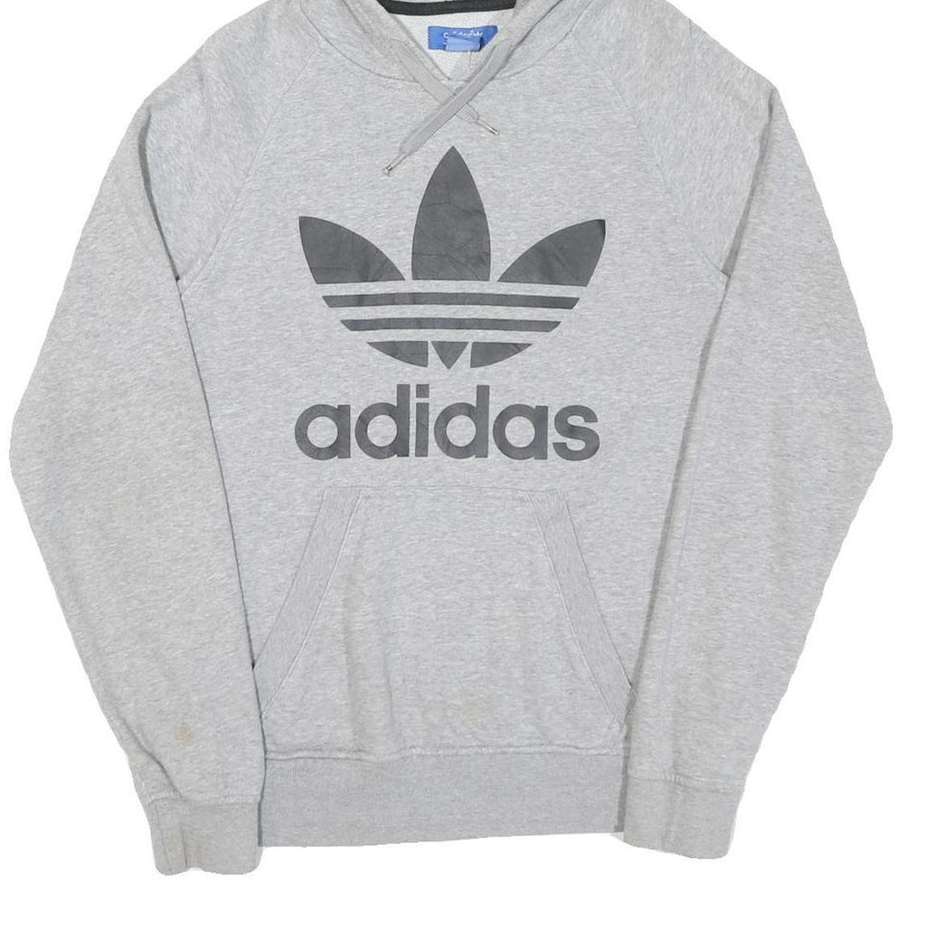 ADIDAS Mens Grey Hoodie S Cotton Pullover Logo Sweatshirt Lightweight