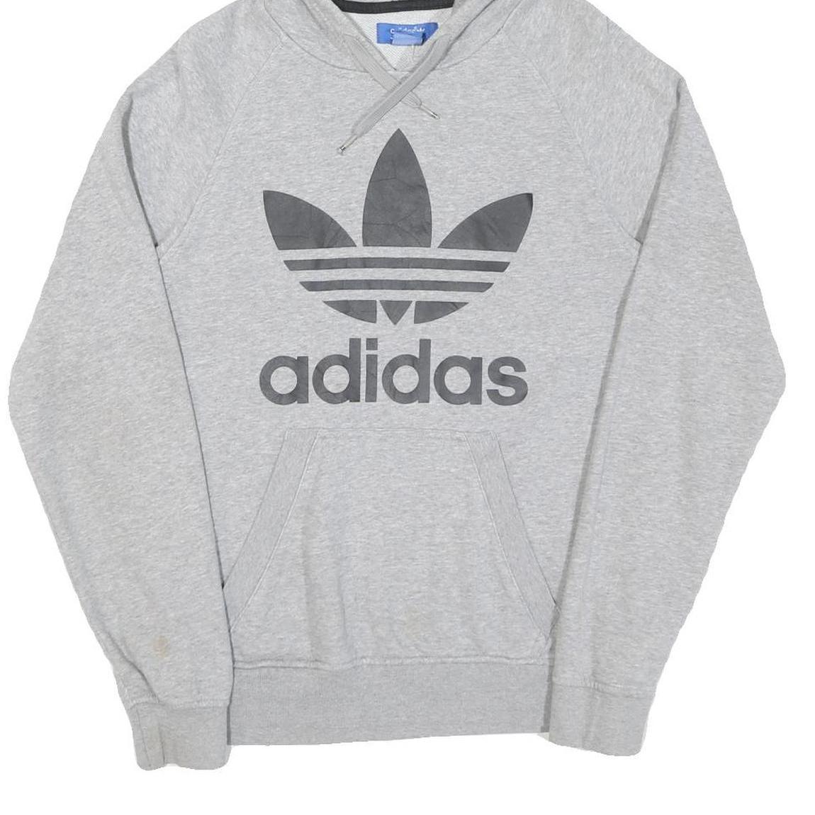 ADIDAS Mens Grey Hoodie S Cotton Pullover Logo Sweatshirt Lightweight