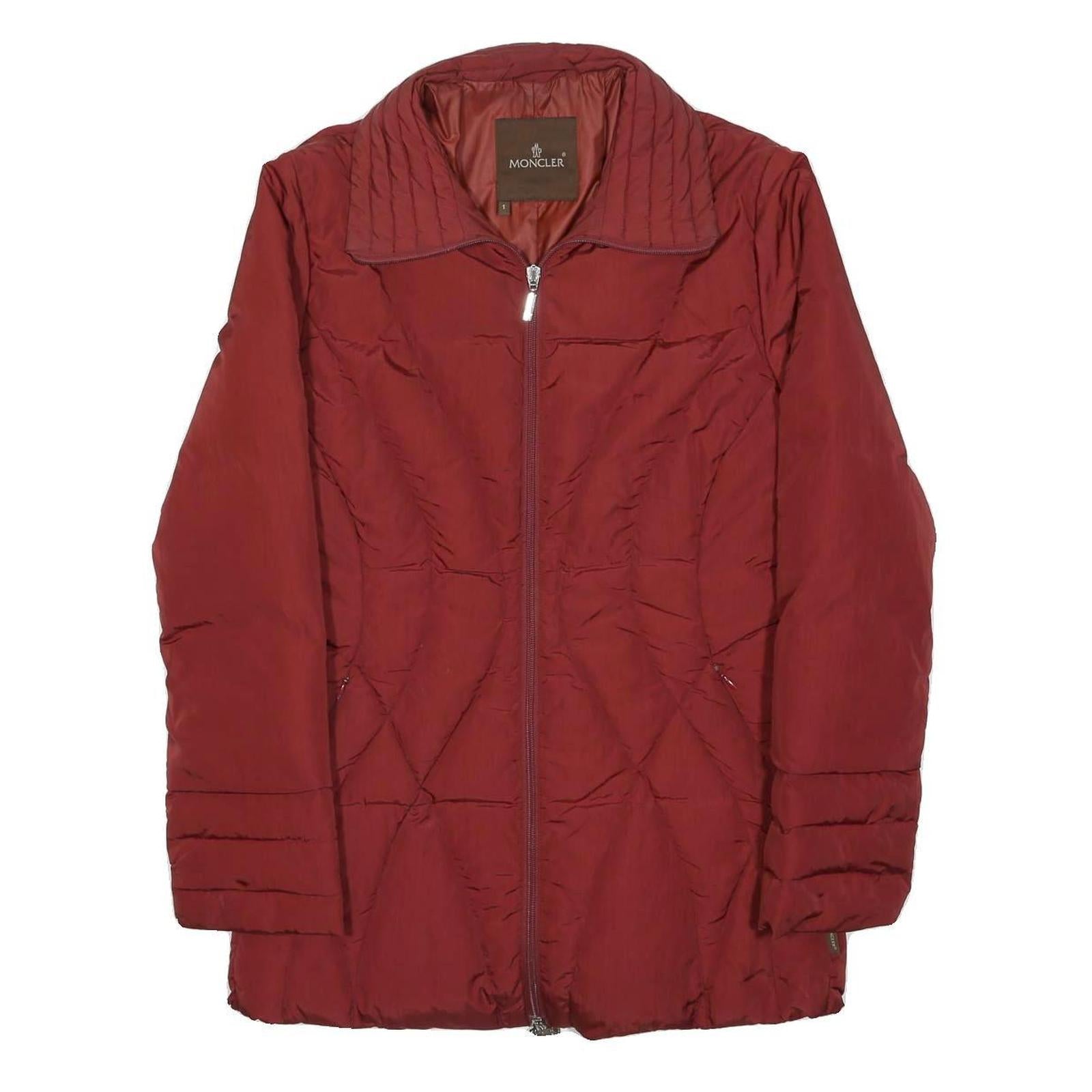 MONCLER Womens Red Slim Jacket S Polyamide Plain Zip Coat Lightweight