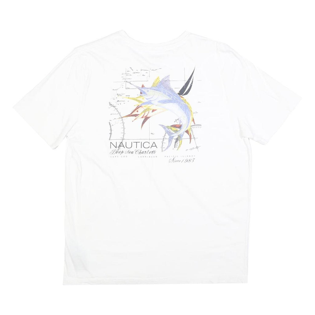 NAUTICA Mens White Graphic T-Shirt M Short Sleeve Crew Neck Cotton Blend Casual