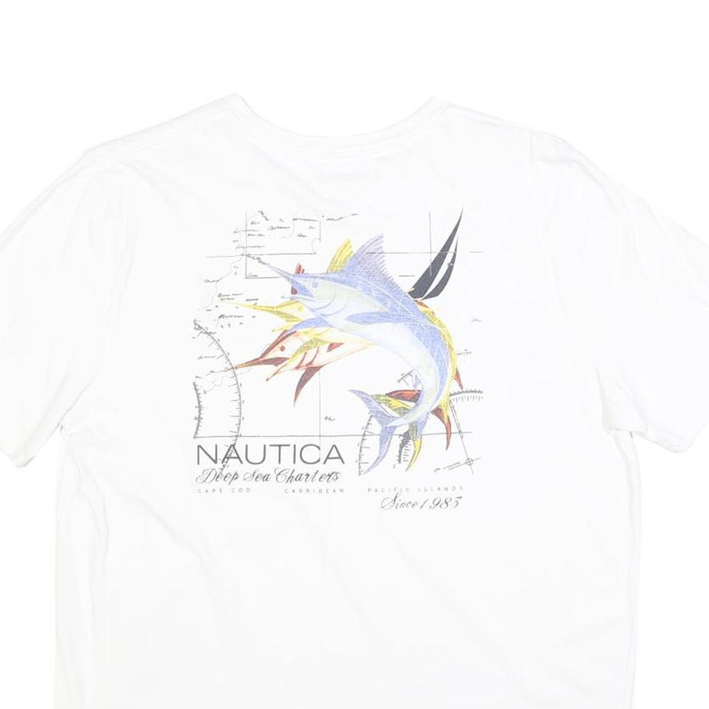 NAUTICA Mens White Graphic T-Shirt M Short Sleeve Crew Neck Cotton Blend Casual