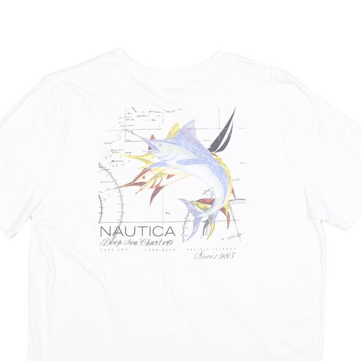 NAUTICA Mens White Graphic T-Shirt M Short Sleeve Crew Neck Cotton Blend Casual