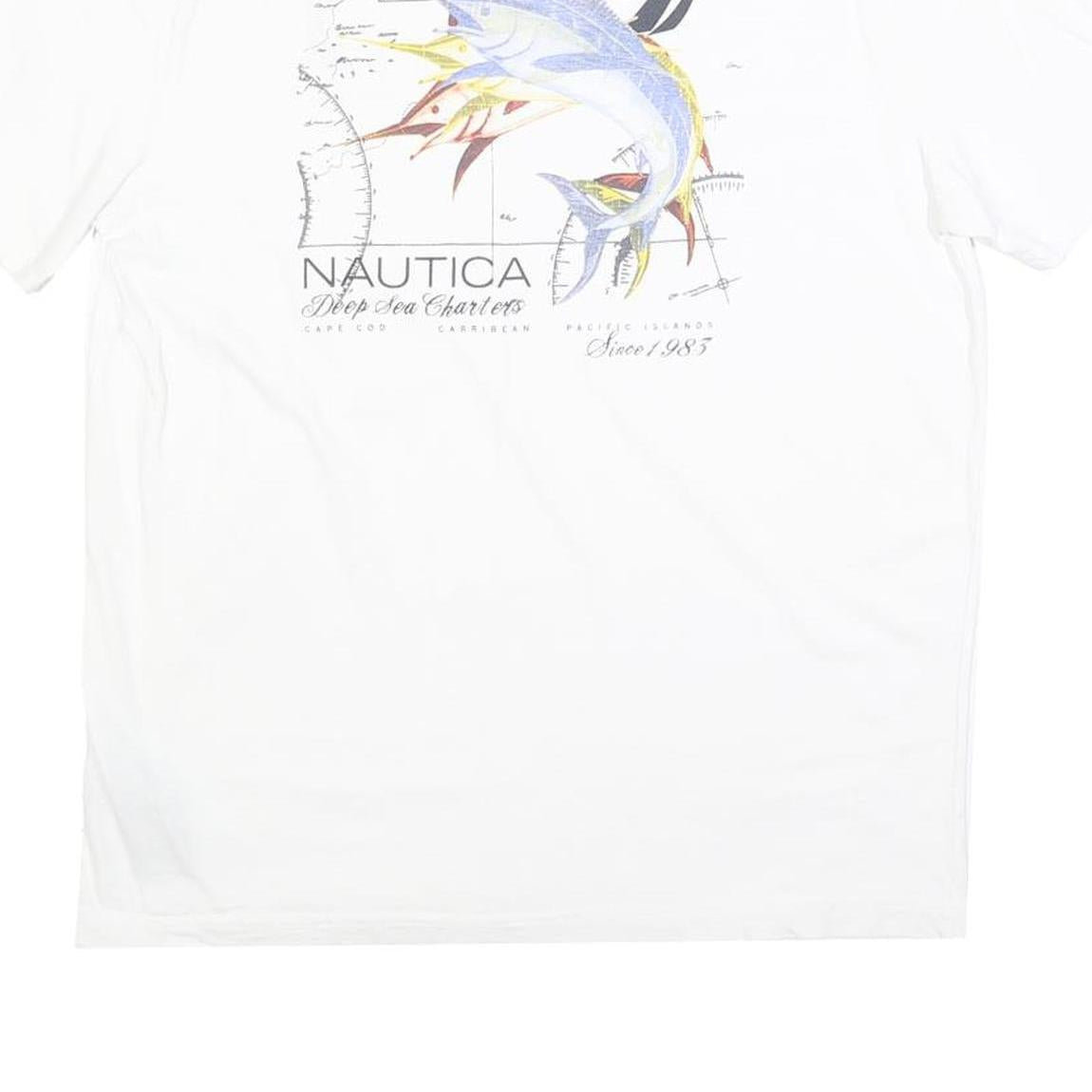 NAUTICA Mens White Graphic T-Shirt M Short Sleeve Crew Neck Cotton Blend Casual