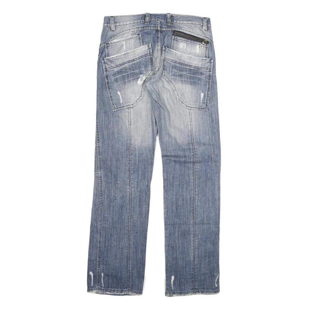CIPO AND BAXX Mens Jeans Blue Regular Straight Denim Light W32 L34 Distressed