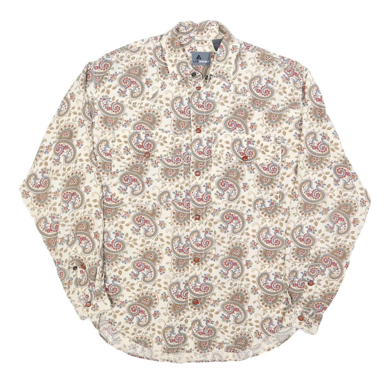 LIZ WEAR Mens Cream Paisley Rayon Shirt S Classic Patterned Casual
