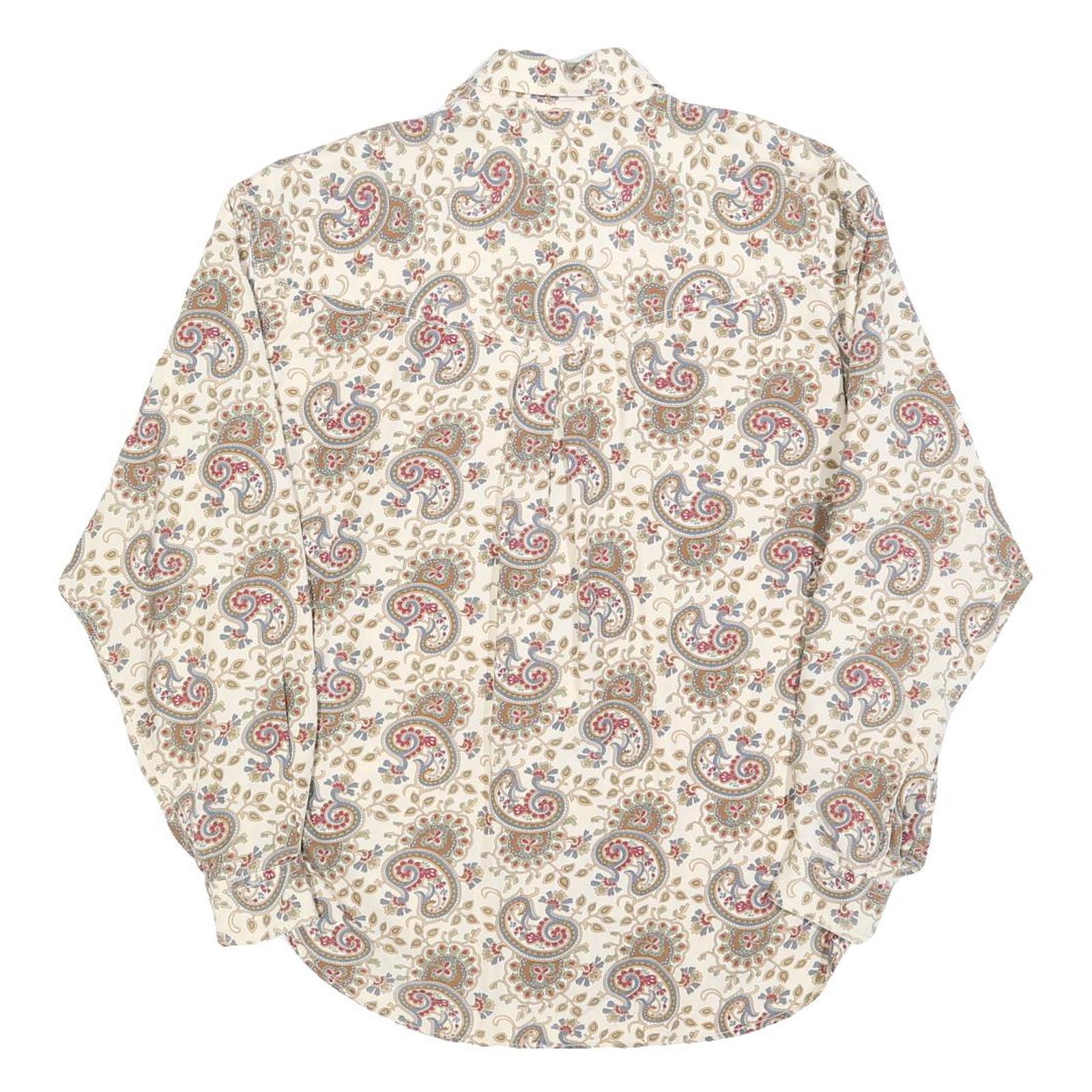 LIZ WEAR Mens Cream Paisley Rayon Shirt S Classic Patterned Casual