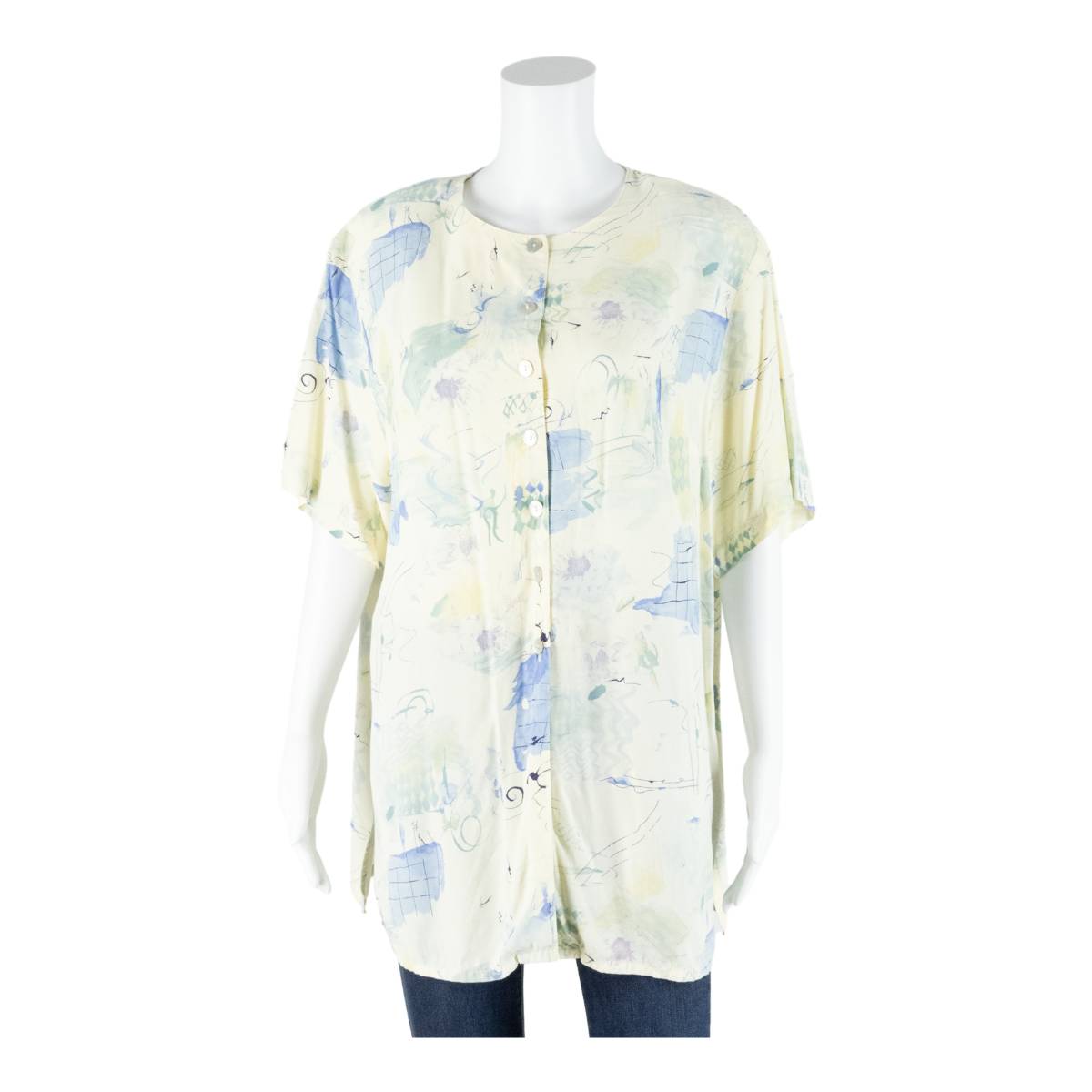 Womens Printed Blouse Cream 90s Crazy Pattern L