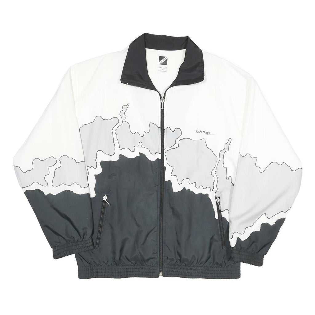 Womens White & Black Abstract Print Zip Jacket XS Polyester Outdoor Track Wear