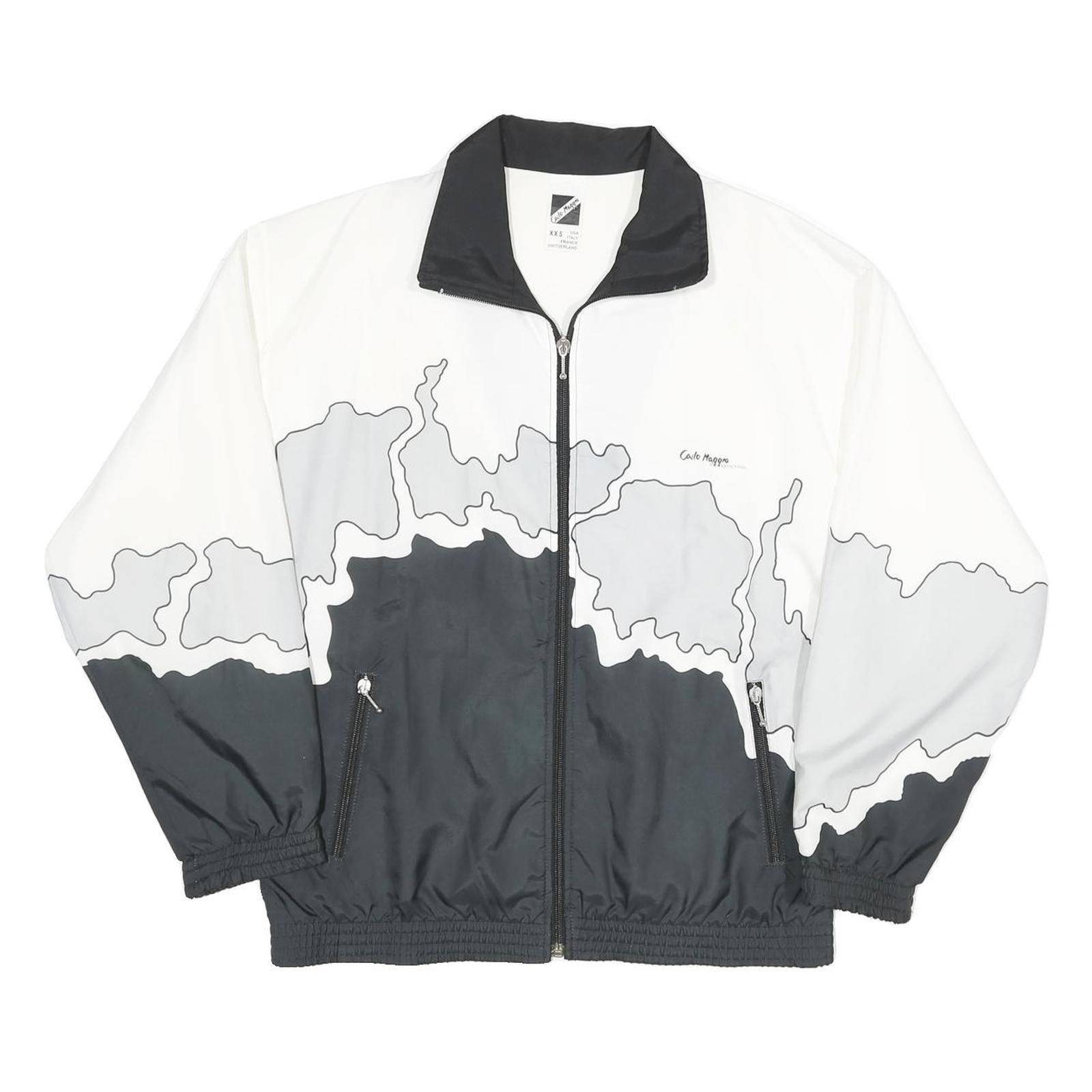 Womens White & Black Abstract Print Zip Jacket XS Polyester Outdoor Track Wear