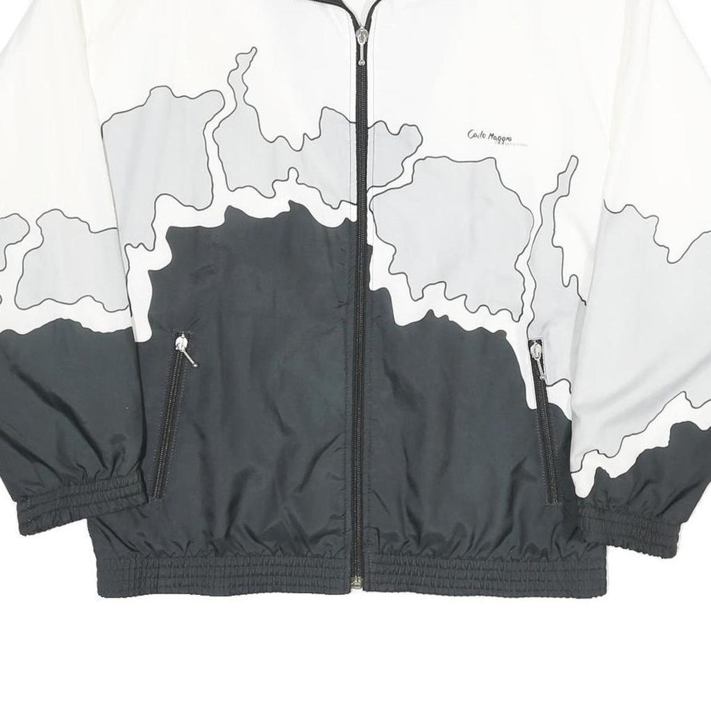 Womens White & Black Abstract Print Zip Jacket XS Polyester Outdoor Track Wear
