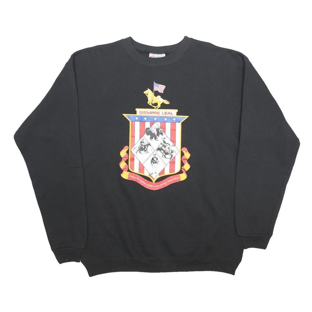 HANES Mens Black Black Crest Graphic Crew Neck L Sweatshirt Limited Edition